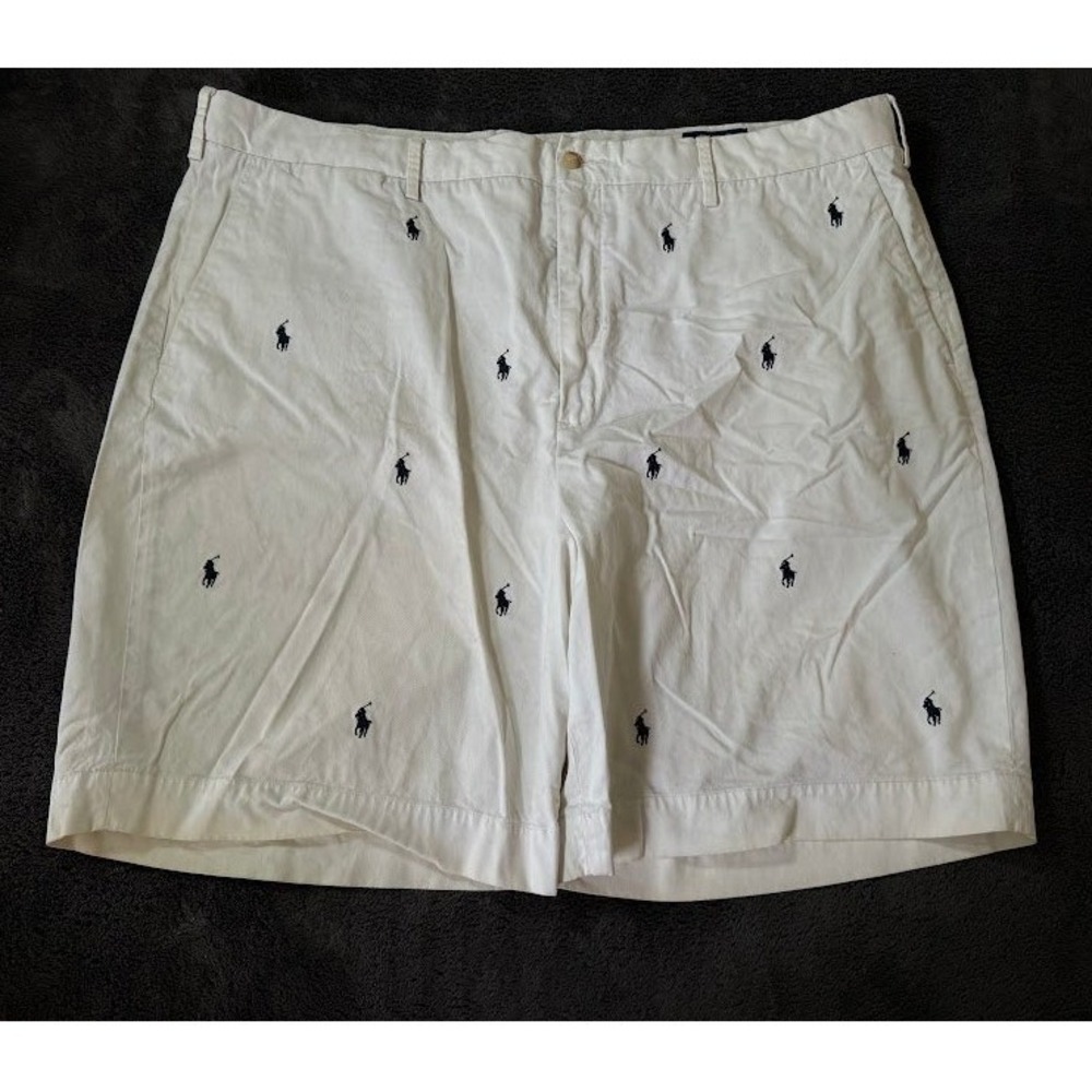 Polo Ralph Lauren Mens 42X10 White All Over Pony Stretch Classic Shorts Adult